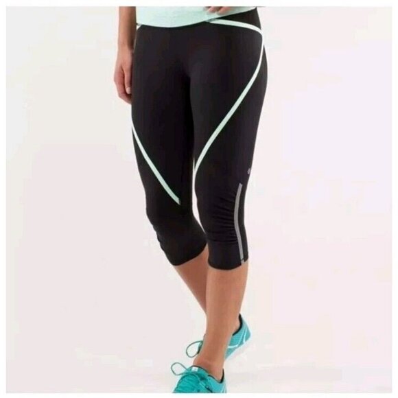 Lululemon Run Pace Crop Leggings Polka Dot Mint Green,6 - Picture 1 of 7